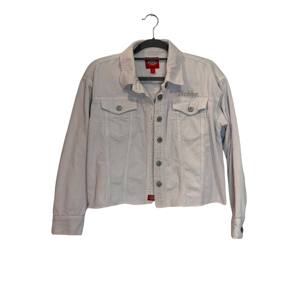 Dickies Womens White Corduroy Crop Trucker Jacket Raw Hem Size M